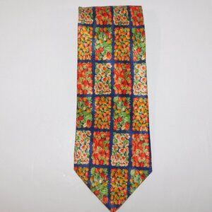 SAZZARI Mens 100% Silk Neck Tie Floral Fall Harvest Blue Orange Green Red